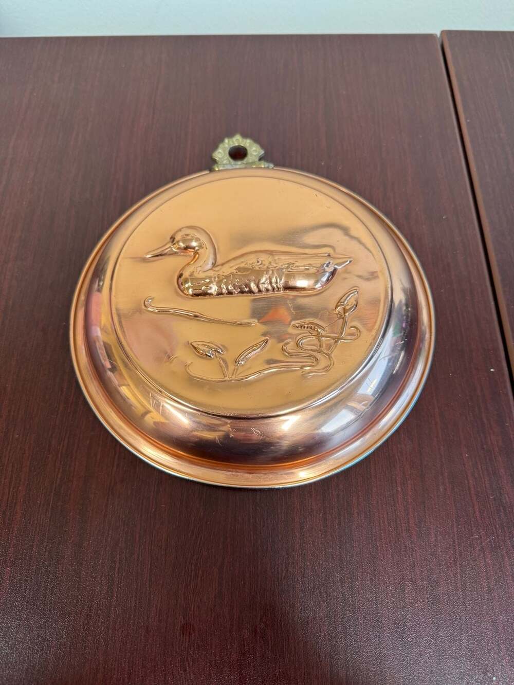 Vintage Wall Hanging Copper Mold with Mallard Duck Embossed cottage core Design